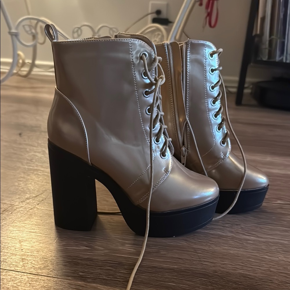 Gold Lace Up Boots with Black Platform Sole
